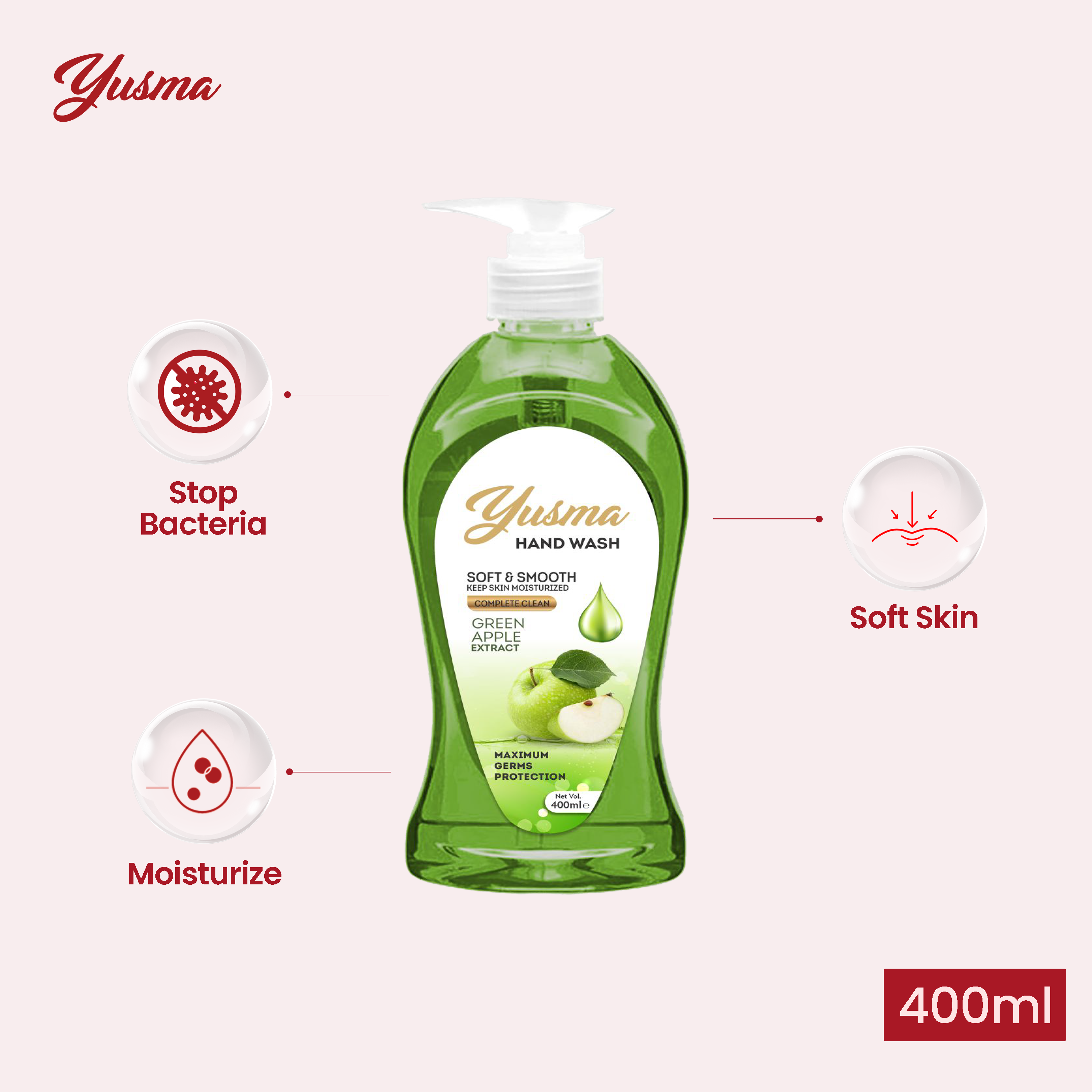 Yusma Hand Wash Green Apple Extract 400ml