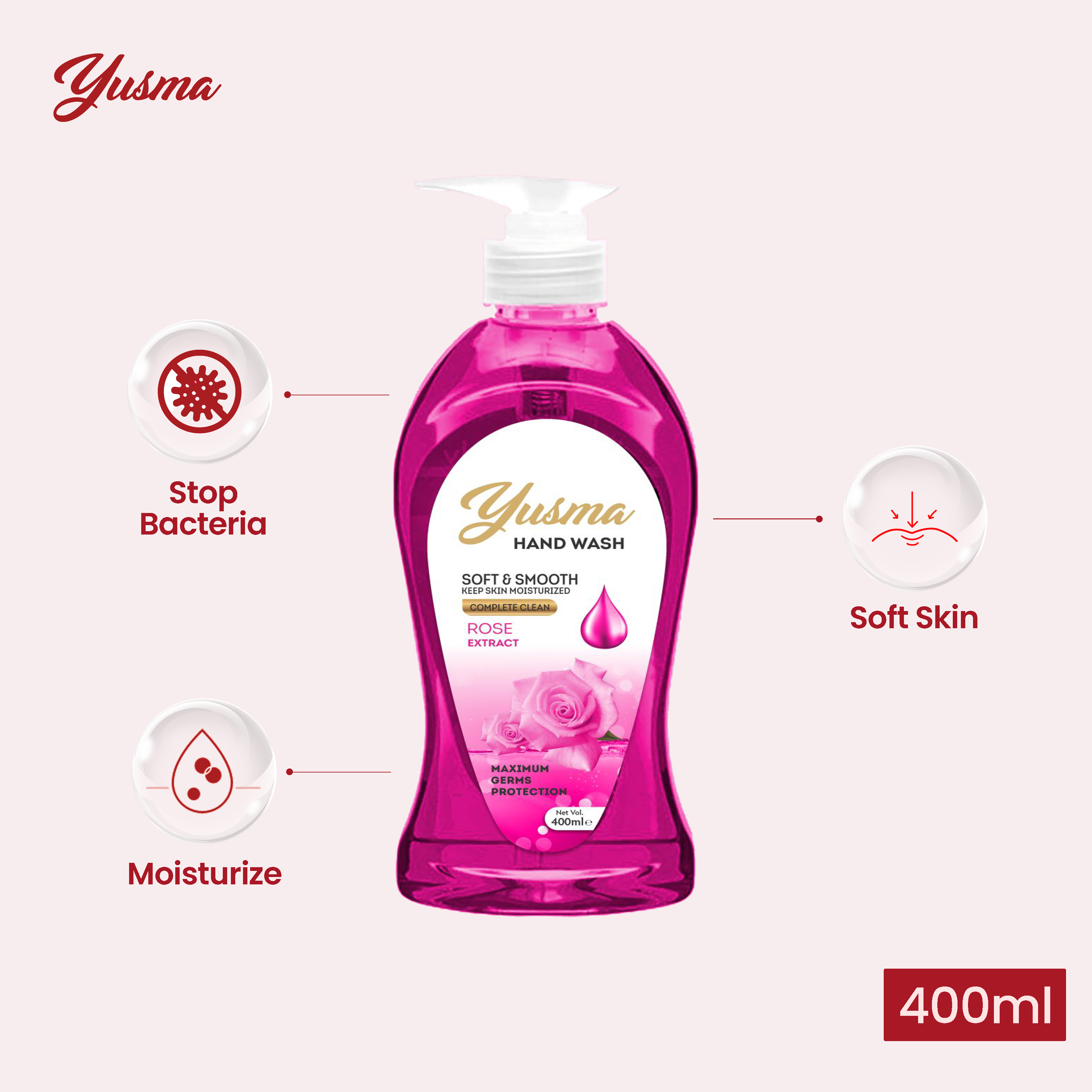 Yusma Hand Wash Rose Extract 400ml